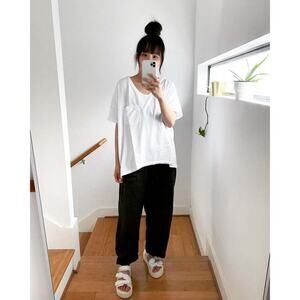 Skargorn Shirt Small V Neck #61 Short Sleeve Tee Pff White Ivory Pocket Cotton